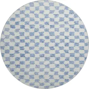 Photo of 8' Sky Blue And Ivory Geometric Washable Round Rug With UV Protection