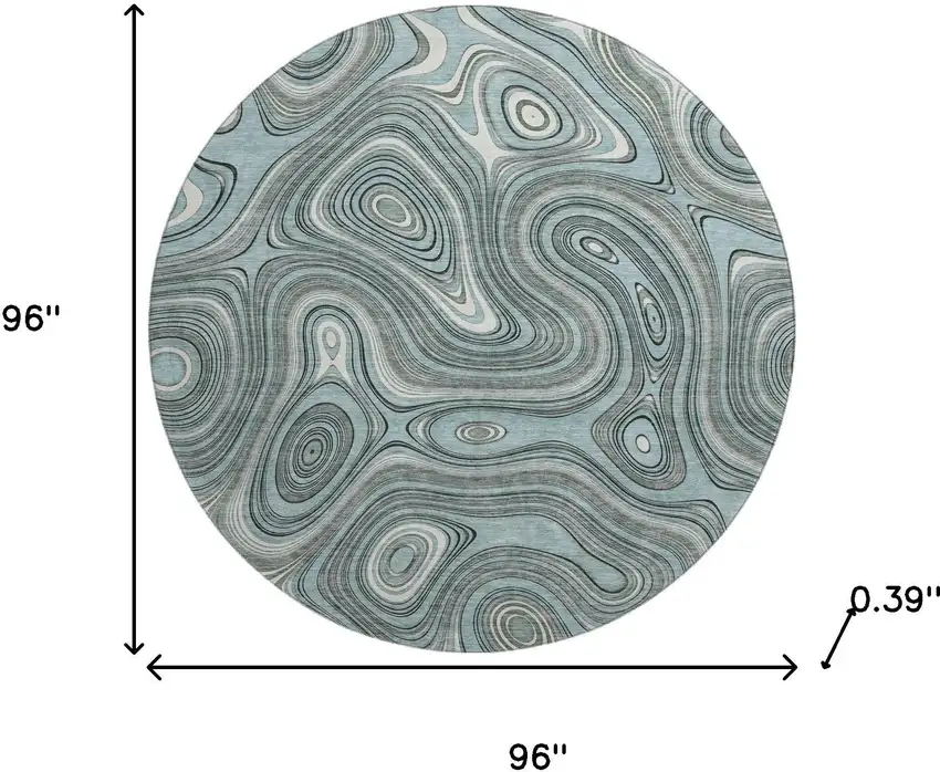 8' Sky Blue And Ivory Geometric Washable Round Rug With UV Protection Photo 8