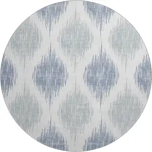 Photo of 8' Sky Blue And Ivory Ikat Washable Round Rug With UV Protection