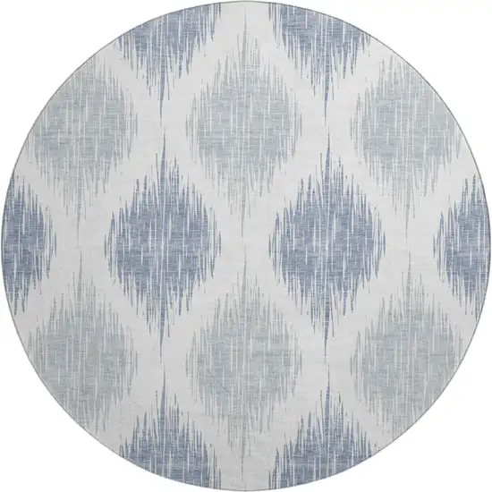 8' Sky Blue And Ivory Ikat Washable Round Rug With UV Protection Photo 1