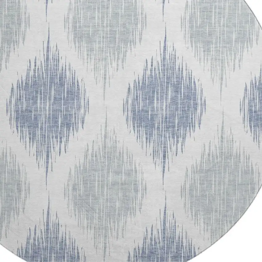 8' Sky Blue And Ivory Ikat Washable Round Rug With UV Protection Photo 3