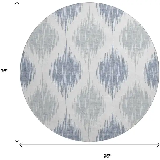 8' Sky Blue And Ivory Ikat Washable Round Rug With UV Protection Photo 3
