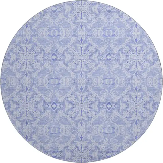8' Sky Blue And Ivory Medallion Washable Round Rug With UV Protection Photo 1