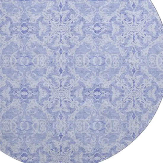 8' Sky Blue And Ivory Medallion Washable Round Rug With UV Protection Photo 3
