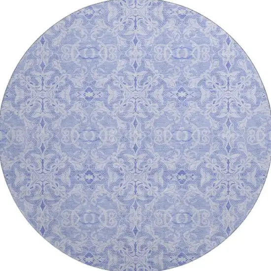8' Sky Blue And Ivory Medallion Washable Round Rug With UV Protection Photo 4