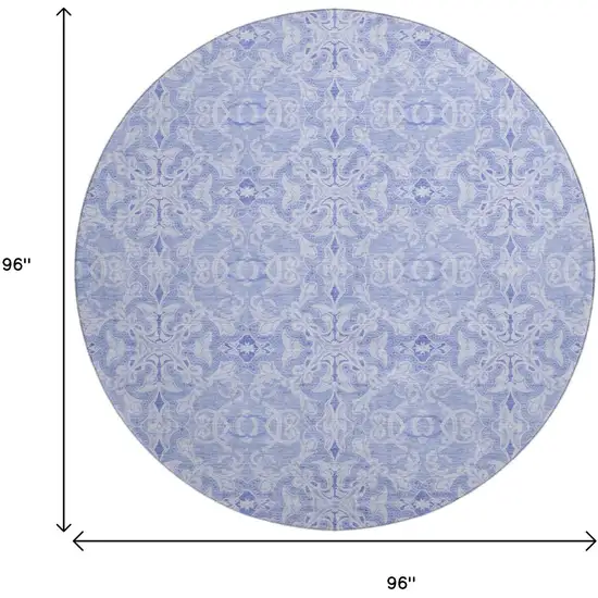 8' Sky Blue And Ivory Medallion Washable Round Rug With UV Protection Photo 3