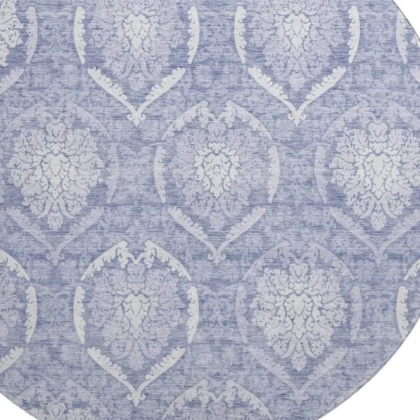 8' Sky Blue And Ivory Medallion Washable Round Rug With UV Protection Photo 3