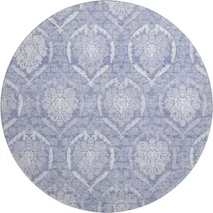 Photo of 8' Sky Blue And Ivory Medallion Washable Round Rug With UV Protection