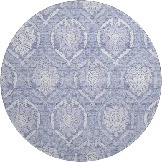 8' Sky Blue And Ivory Medallion Washable Round Rug With UV Protection Photo 1