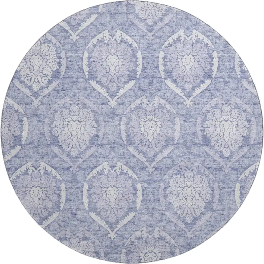 8' Sky Blue And Ivory Medallion Washable Round Rug With UV Protection Photo 1