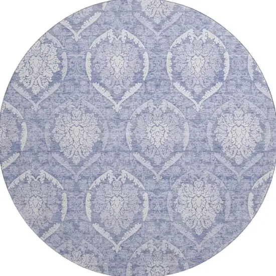 8' Sky Blue And Ivory Medallion Washable Round Rug With UV Protection Photo 4