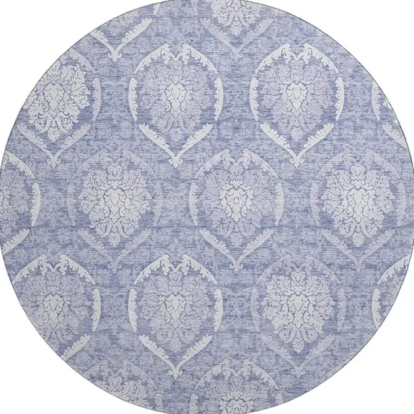 8' Sky Blue And Ivory Medallion Washable Round Rug With UV Protection Photo 4