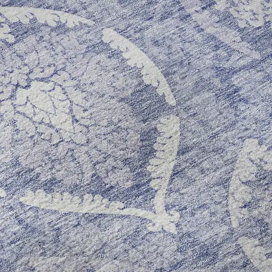 8' Sky Blue And Ivory Medallion Washable Round Rug With UV Protection Photo 9