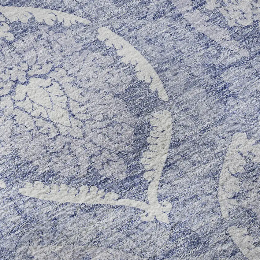 8' Sky Blue And Ivory Medallion Washable Round Rug With UV Protection Photo 9