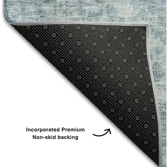 8' Sky Blue And Ivory Medallion Washable Round Rug With UV Protection Photo 5