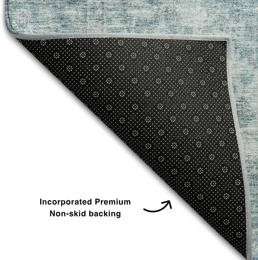 8' Sky Blue And Ivory Medallion Washable Round Rug With UV Protection Photo 5