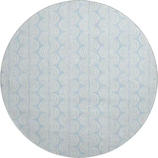 8' Sky Blue And Ivory Ogee Washable Round Rug With UV Protection Photo 1