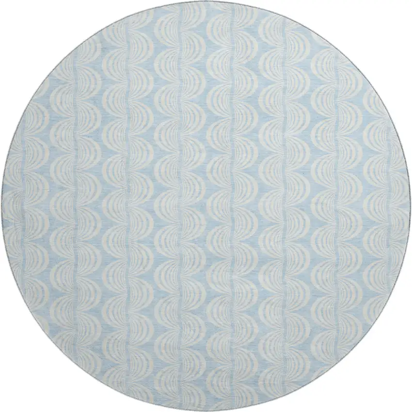 8' Sky Blue And Ivory Ogee Washable Round Rug With UV Protection Photo 1