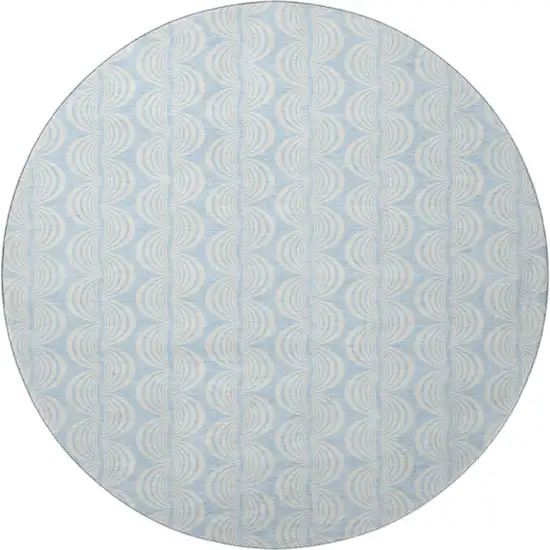 8' Sky Blue And Ivory Ogee Washable Round Rug With UV Protection Photo 2