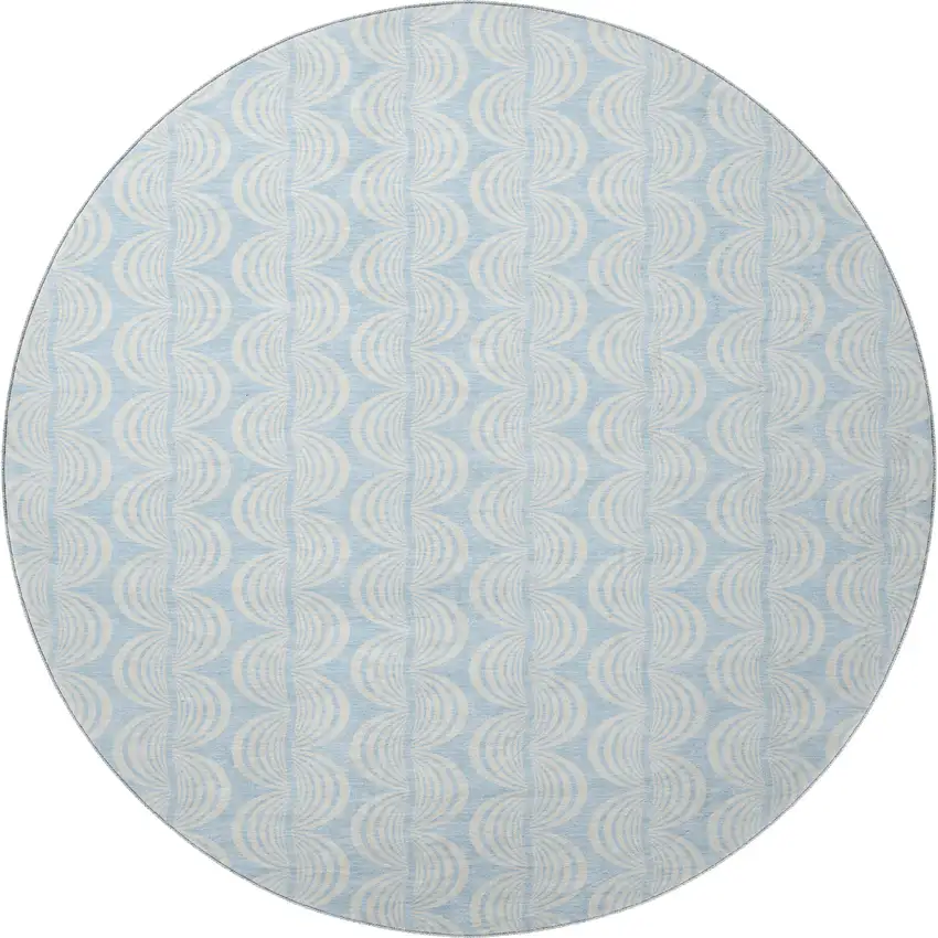 8' Sky Blue And Ivory Ogee Washable Round Rug With UV Protection Photo 2