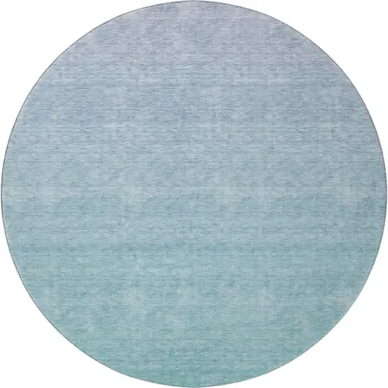 8' Sky Blue And Ivory Ombre Washable Round Rug With UV Protection Photo 4