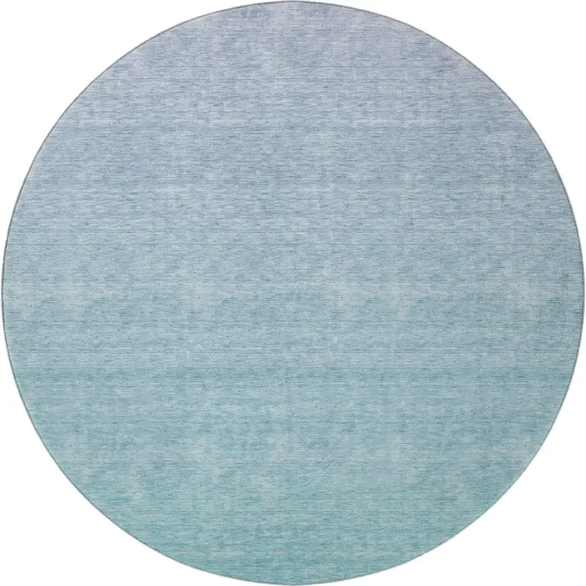 8' Sky Blue And Ivory Ombre Washable Round Rug With UV Protection Photo 4
