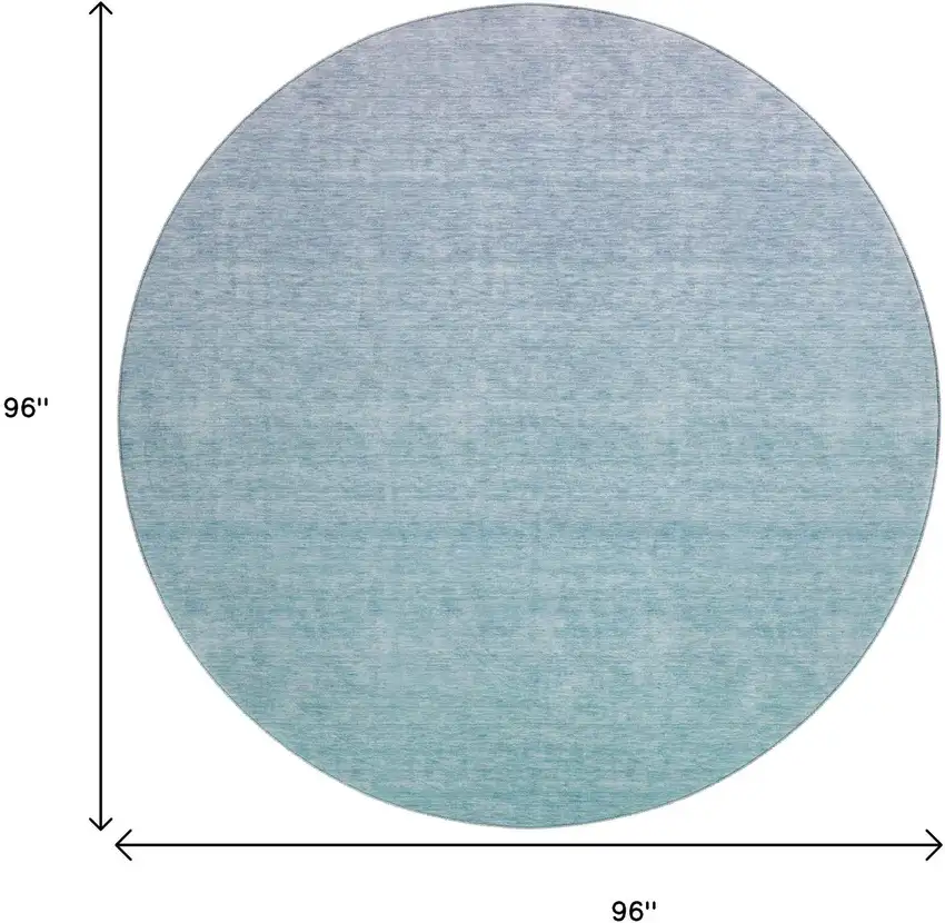 8' Sky Blue And Ivory Ombre Washable Round Rug With UV Protection Photo 3