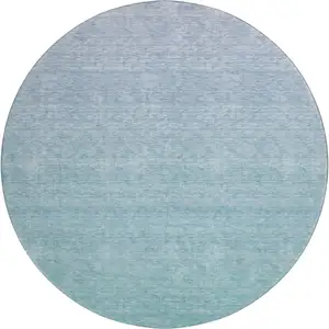 Photo of 8' Sky Blue And Ivory Ombre Washable Round Rug With UV Protection