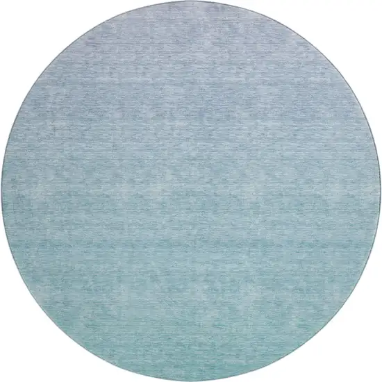8' Sky Blue And Ivory Ombre Washable Round Rug With UV Protection Photo 1