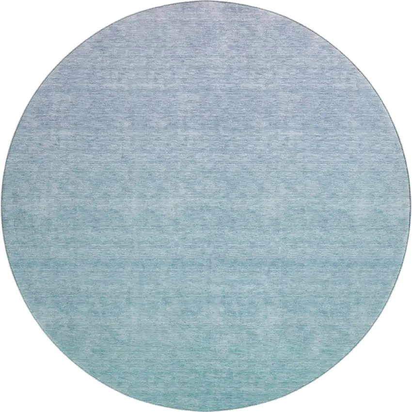 8' Sky Blue And Ivory Ombre Washable Round Rug With UV Protection Photo 1