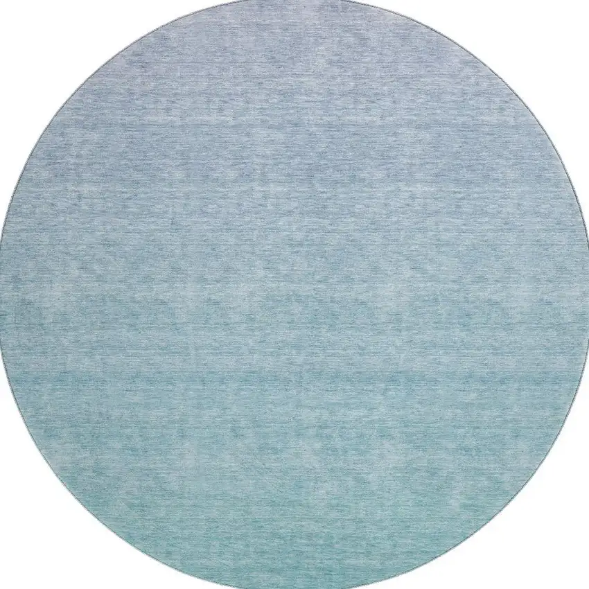 8' Sky Blue And Ivory Ombre Washable Round Rug With UV Protection Photo 3