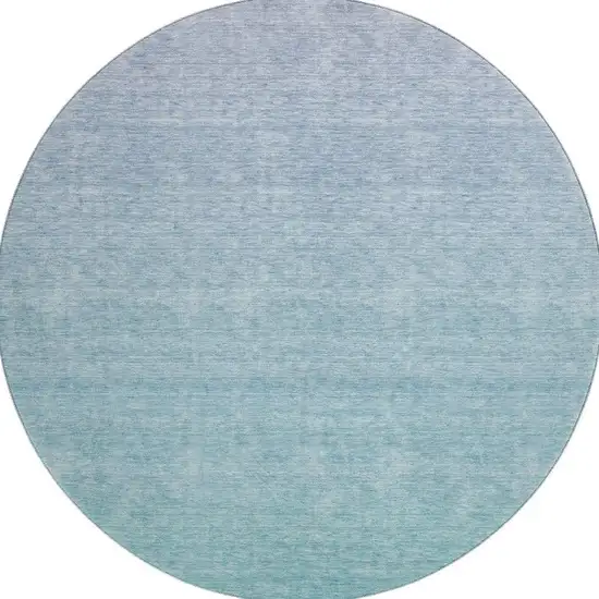 8' Sky Blue And Ivory Ombre Washable Round Rug With UV Protection Photo 3