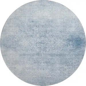 Photo of 8' Sky Blue And Ivory Oriental Washable Round Rug With UV Protection