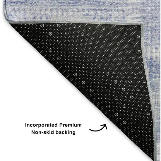 8' Sky Blue And Ivory Patchwork Washable Round Rug With UV Protection Photo 5