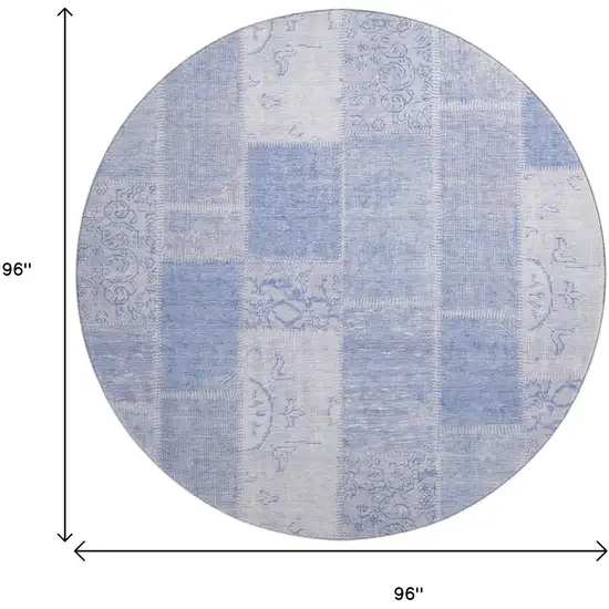 8' Sky Blue And Ivory Patchwork Washable Round Rug With UV Protection Photo 9
