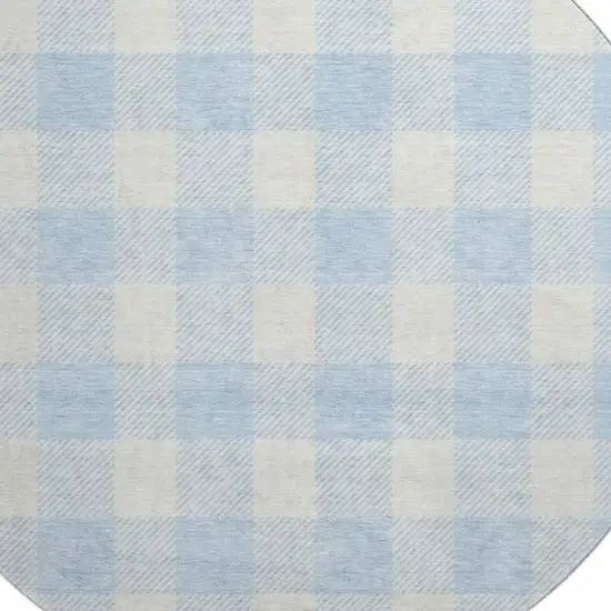 8' Sky Blue And Ivory Plaid Washable Round Rug With UV Protection Photo 2