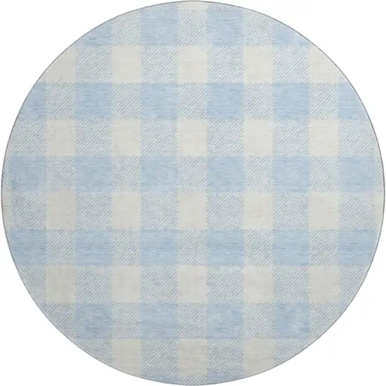 8' Sky Blue And Ivory Plaid Washable Round Rug With UV Protection Photo 1
