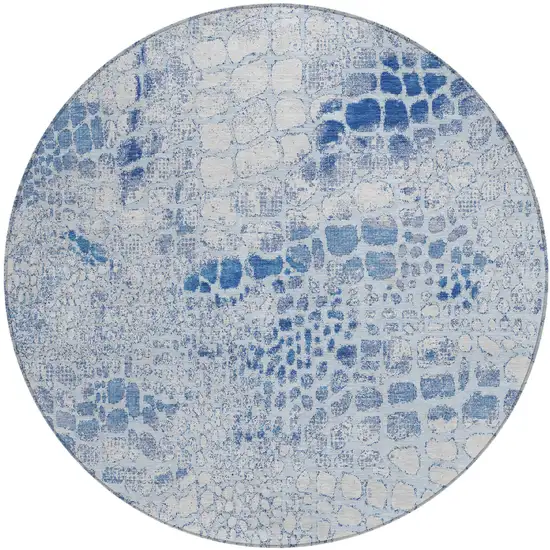 8' Sky Blue And Ivory Round Abstract Washable Indoor Outdoor Area Rug Photo 2