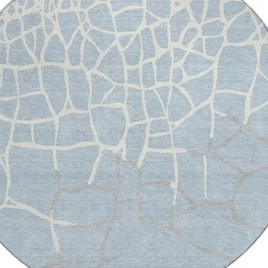 8' Sky Blue And Ivory Round Abstract Washable Indoor Outdoor Area Rug Photo 5