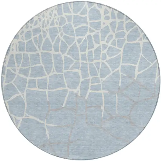 8' Sky Blue And Ivory Round Abstract Washable Indoor Outdoor Area Rug Photo 2