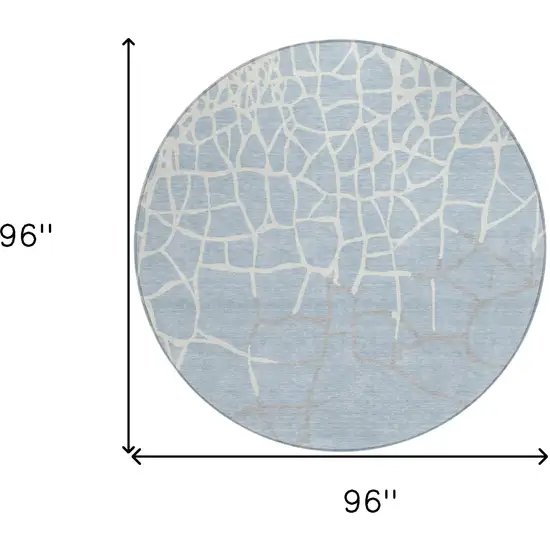 8' Sky Blue And Ivory Round Abstract Washable Indoor Outdoor Area Rug Photo 9