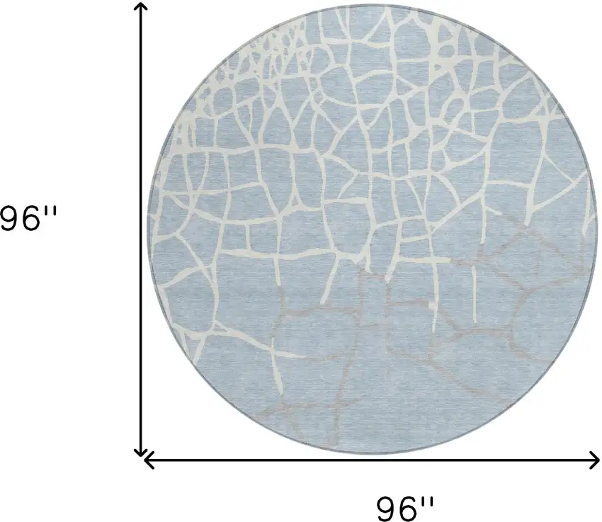 8' Sky Blue And Ivory Round Abstract Washable Indoor Outdoor Area Rug Photo 9