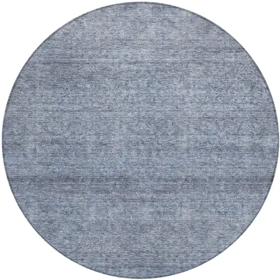 8' Sky Blue And Ivory Round Abstract Washable Indoor Outdoor Area Rug Photo 2