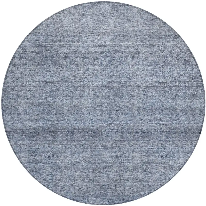 8' Sky Blue And Ivory Round Abstract Washable Indoor Outdoor Area Rug Photo 2