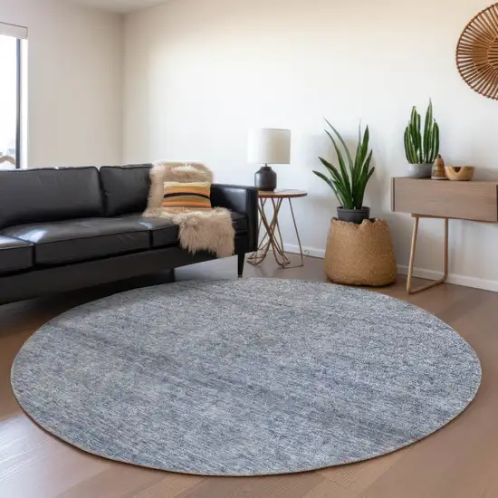 8' Sky Blue And Ivory Round Abstract Washable Indoor Outdoor Area Rug Photo 7