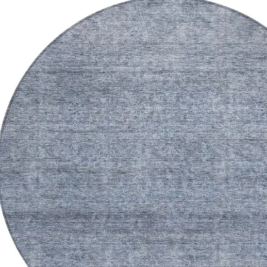 8' Sky Blue And Ivory Round Abstract Washable Indoor Outdoor Area Rug Photo 4