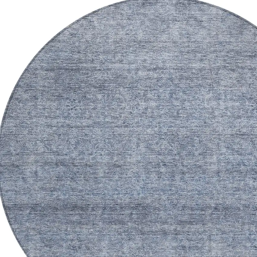 8' Sky Blue And Ivory Round Abstract Washable Indoor Outdoor Area Rug Photo 4