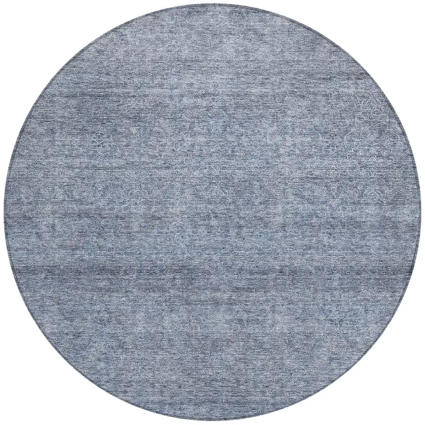 8' Sky Blue And Ivory Round Abstract Washable Indoor Outdoor Area Rug Photo 5