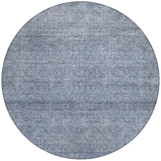 8' Sky Blue And Ivory Round Abstract Washable Indoor Outdoor Area Rug Photo 5