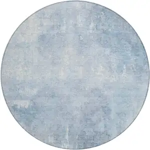 Photo of 8' Sky Blue And Ivory Round Abstract Washable Indoor Outdoor Area Rug